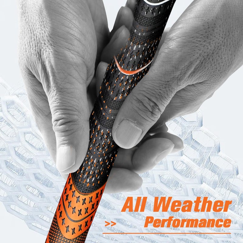 Geoleap Golf Grips Set of 13- Cord Rubber Compound Material, Hybrid Golf Club Grips, All Weather Performance.(Orange, Standard) - Image 3